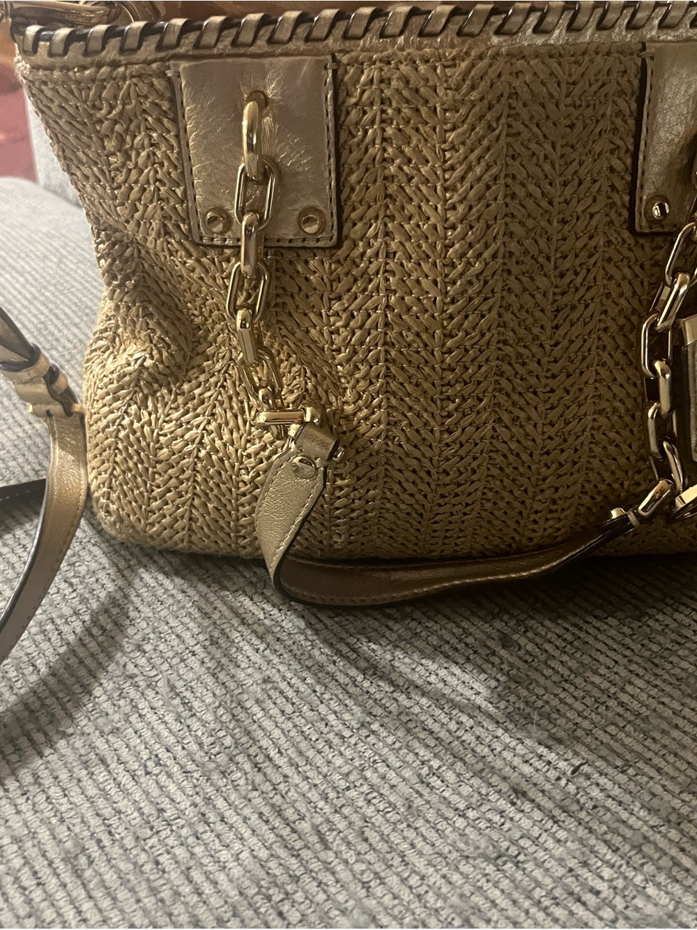 Michael Kors Gold Woven Tote with Chain-Link Straps - Picture 7 of 10